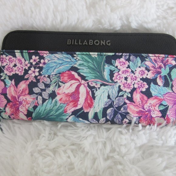 Billabong Wallet Floral Zip Around Full Size Flowers New - Picture 1 of 5